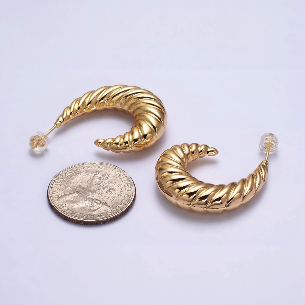 16K Gold Filled 30mm Croissant J-Shaped Hoop Earrings | AE083 - DLUXCA