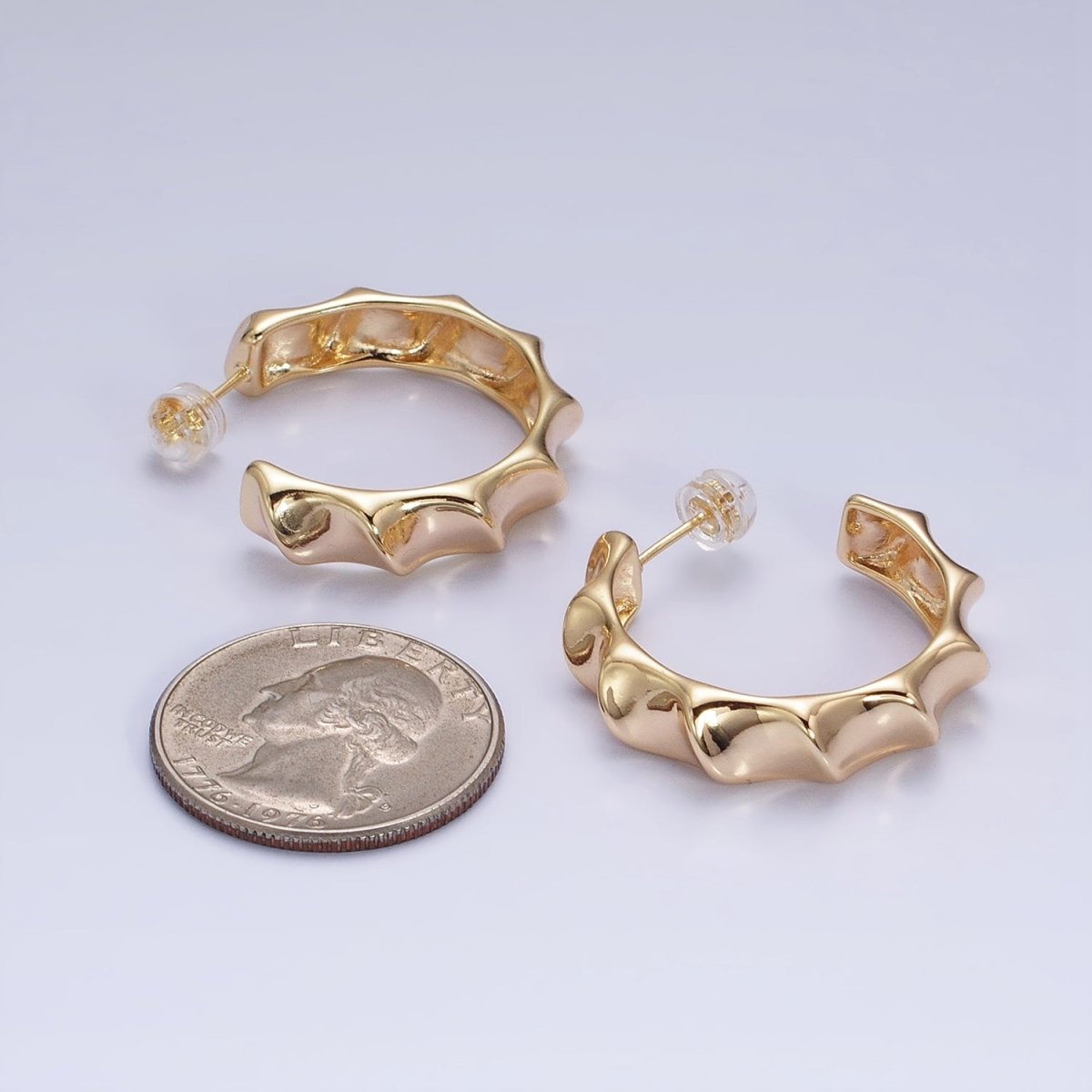 16K Gold Filled 30mm Curve Edged Geometric C-Shaped Hoop Earrings in Gold & Silver | AE025 AE026 - DLUXCA