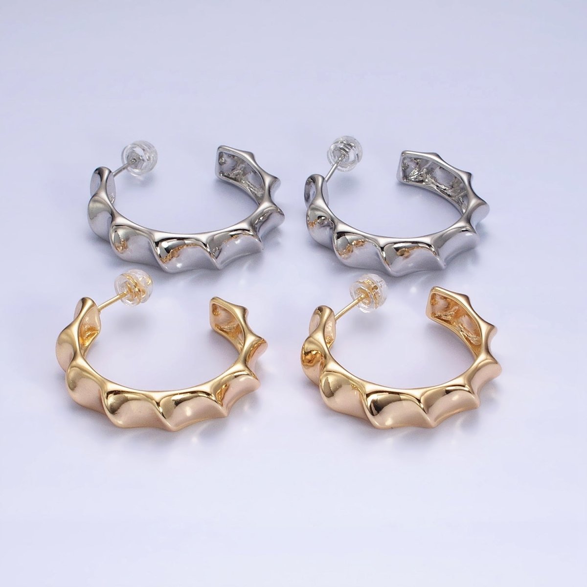 16K Gold Filled 30mm Curve Edged Geometric C-Shaped Hoop Earrings in Gold & Silver | AE025 AE026 - DLUXCA