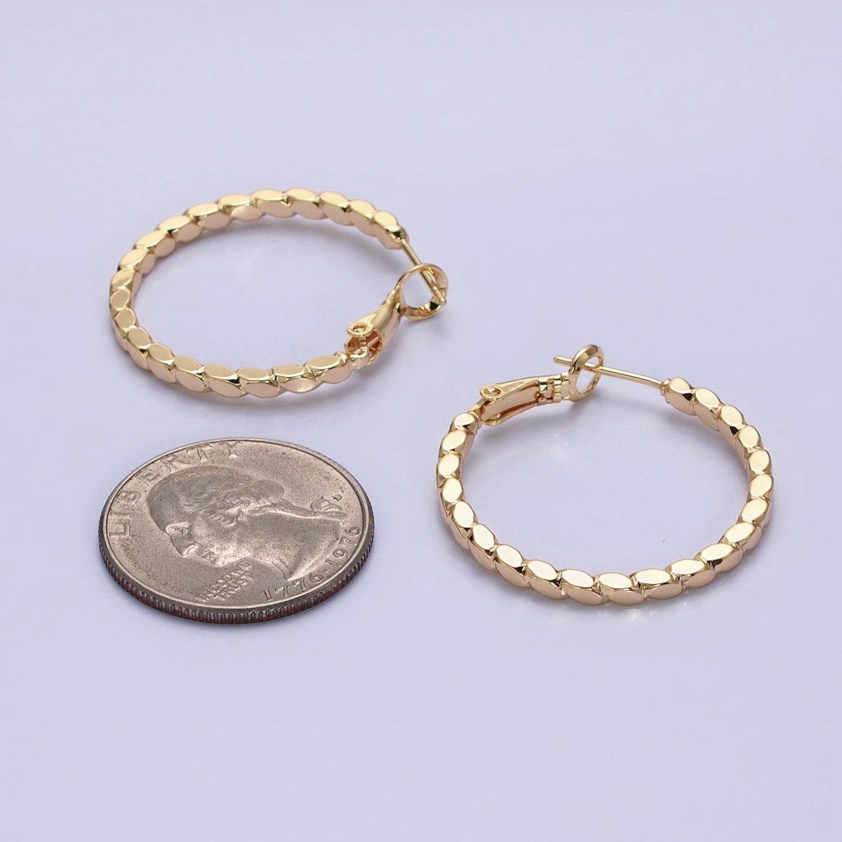 16K Gold Filled 30mm Geometric Oval Lined Hinge Hoop Earrings in Gold & Silver | AB1425 AB1426 - DLUXCA