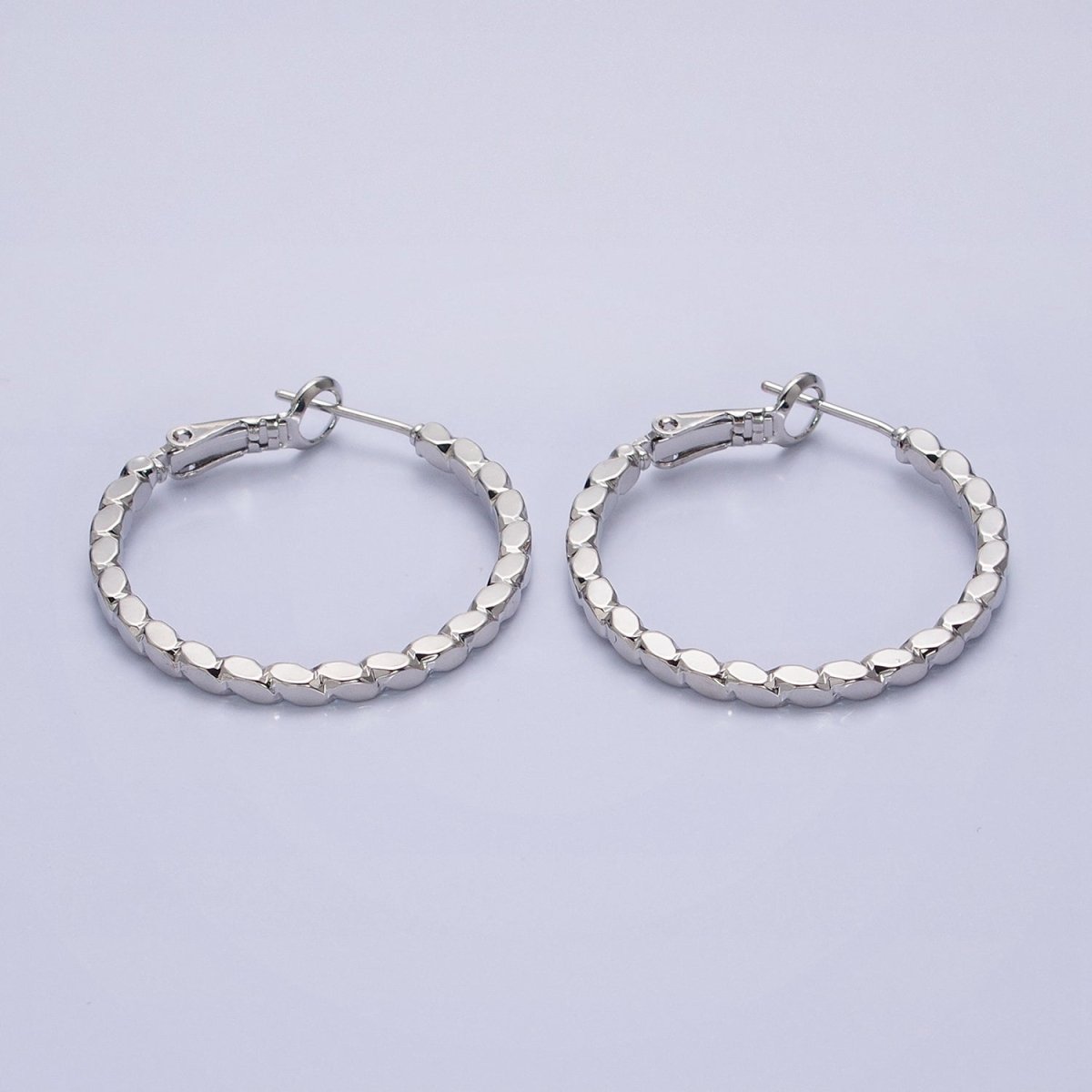 16K Gold Filled 30mm Geometric Oval Lined Hinge Hoop Earrings in Gold & Silver | AB1425 AB1426 - DLUXCA
