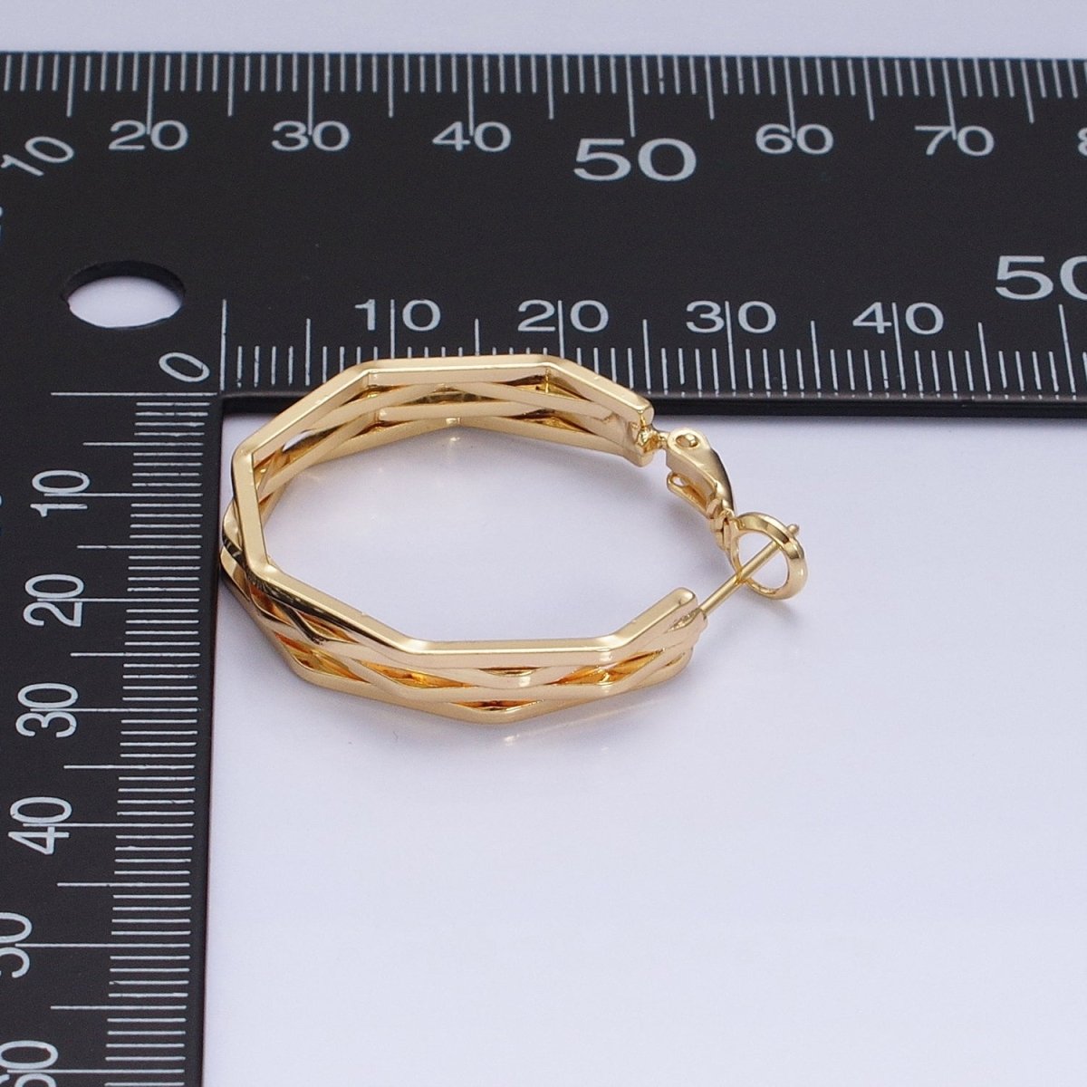 16K Gold Filled 30mm Hexagonal Multiple Band Hinge Hoop Earrings in Gold & Silver | AE037 AE038 - DLUXCA