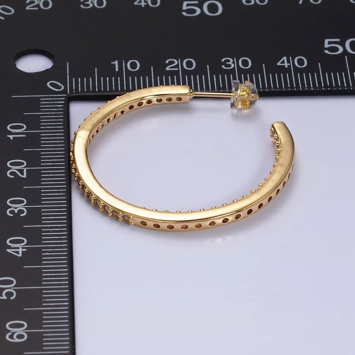 16K Gold Filled 37mm Micro Paved CZ C-Shaped Hoop Earrings | AD1275 AD1276 - DLUXCA