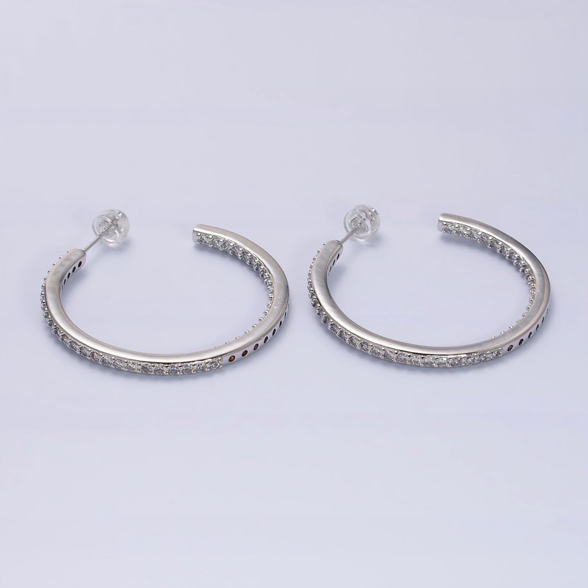 16K Gold Filled 37mm Micro Paved CZ C-Shaped Hoop Earrings | AD1275 AD1276 - DLUXCA