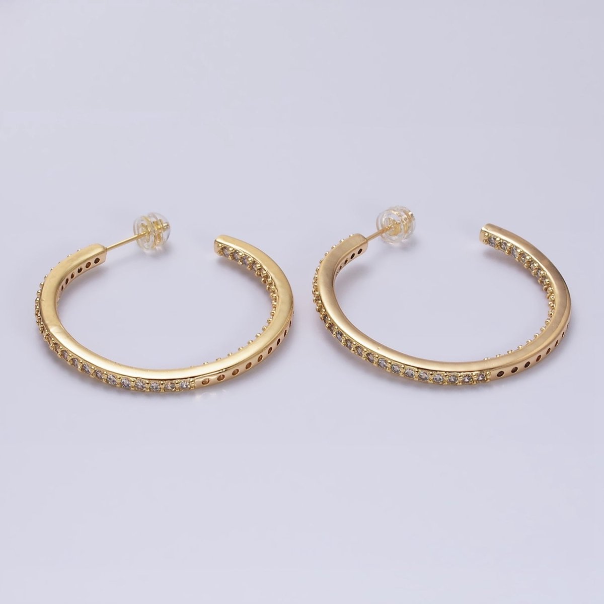 16K Gold Filled 37mm Micro Paved CZ C-Shaped Hoop Earrings | AD1275 AD1276 - DLUXCA