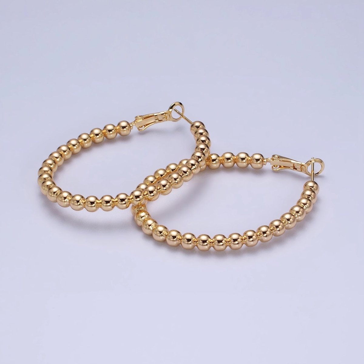 16K Gold Filled 38mm Beaded Bubble Ball Oval Oblong Hinge Hoop Earrings in Gold & Silver | AD992 AD993 - DLUXCA