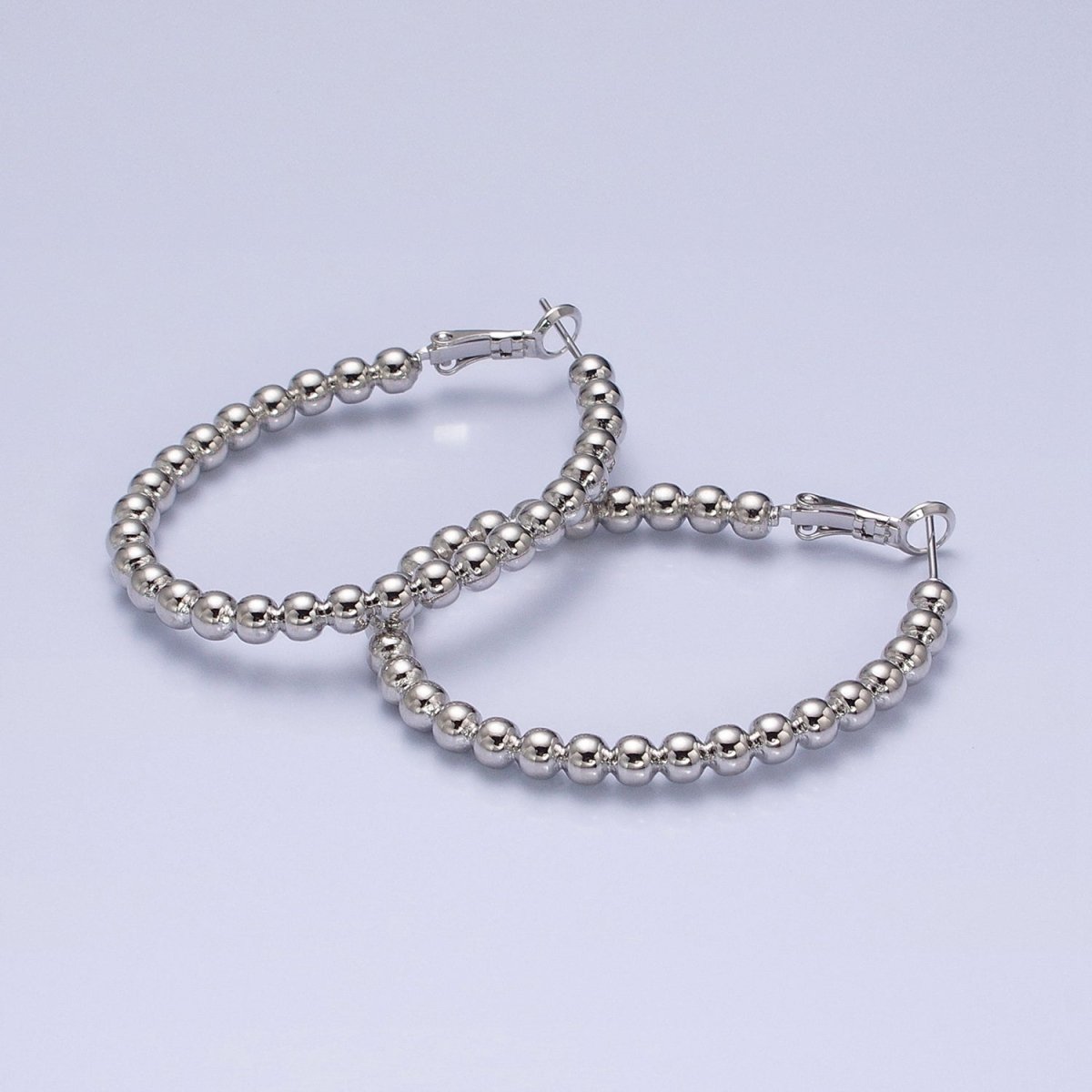 16K Gold Filled 38mm Beaded Bubble Ball Oval Oblong Hinge Hoop Earrings in Gold & Silver | AD992 AD993 - DLUXCA