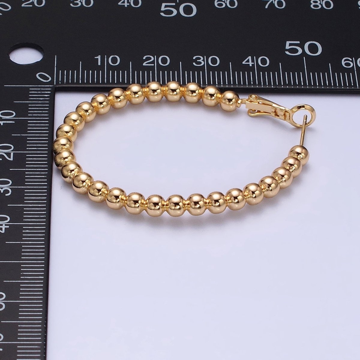 16K Gold Filled 38mm Beaded Bubble Ball Oval Oblong Hinge Hoop Earrings in Gold & Silver | AD992 AD993 - DLUXCA