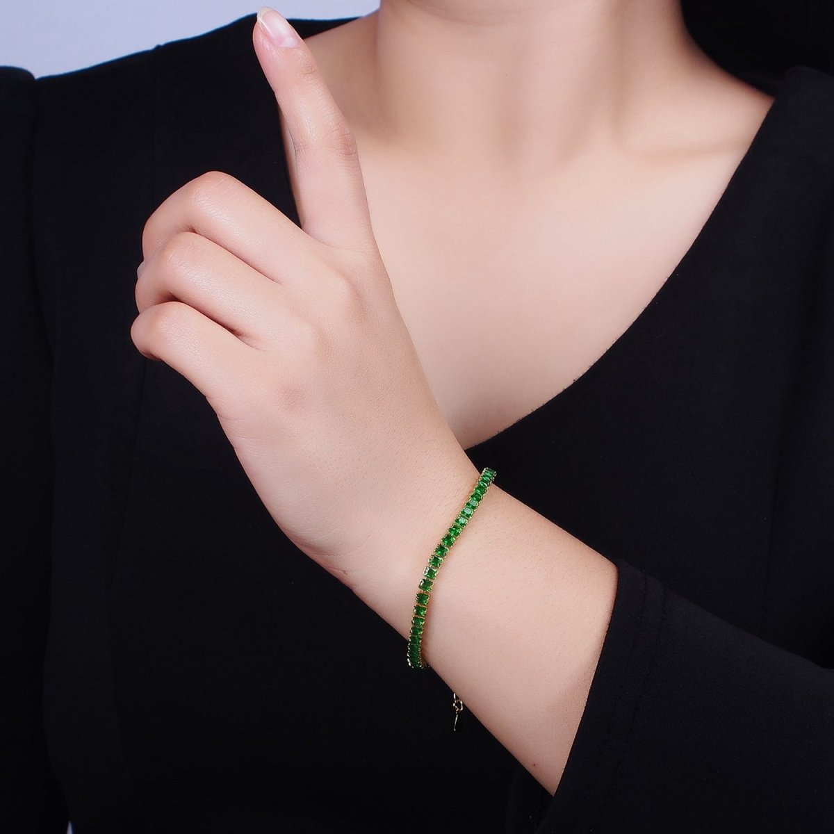 16K Gold Filled 3.8mm Pink, Green, Clear CZ Square Tennis 6.5 Inch Bracelet with Extender in Gold & Silver | WA-1791 - WA-1796 - DLUXCA