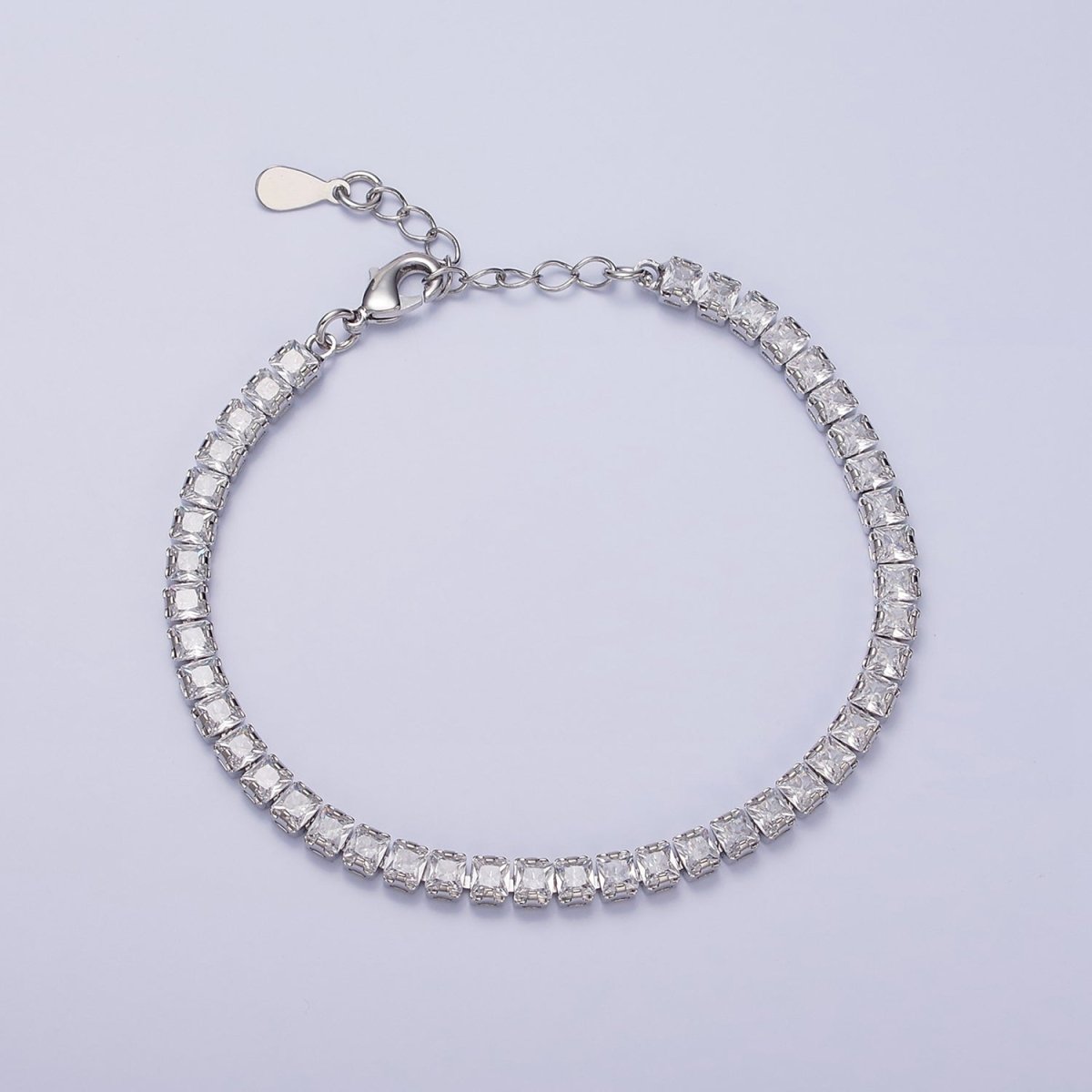 16K Gold Filled 3.8mm Pink, Green, Clear CZ Square Tennis 6.5 Inch Bracelet with Extender in Gold & Silver | WA-1791 - WA-1796 - DLUXCA