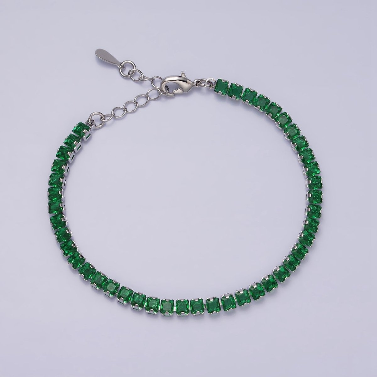 16K Gold Filled 3.8mm Pink, Green, Clear CZ Square Tennis 6.5 Inch Bracelet with Extender in Gold & Silver | WA-1791 - WA-1796 - DLUXCA