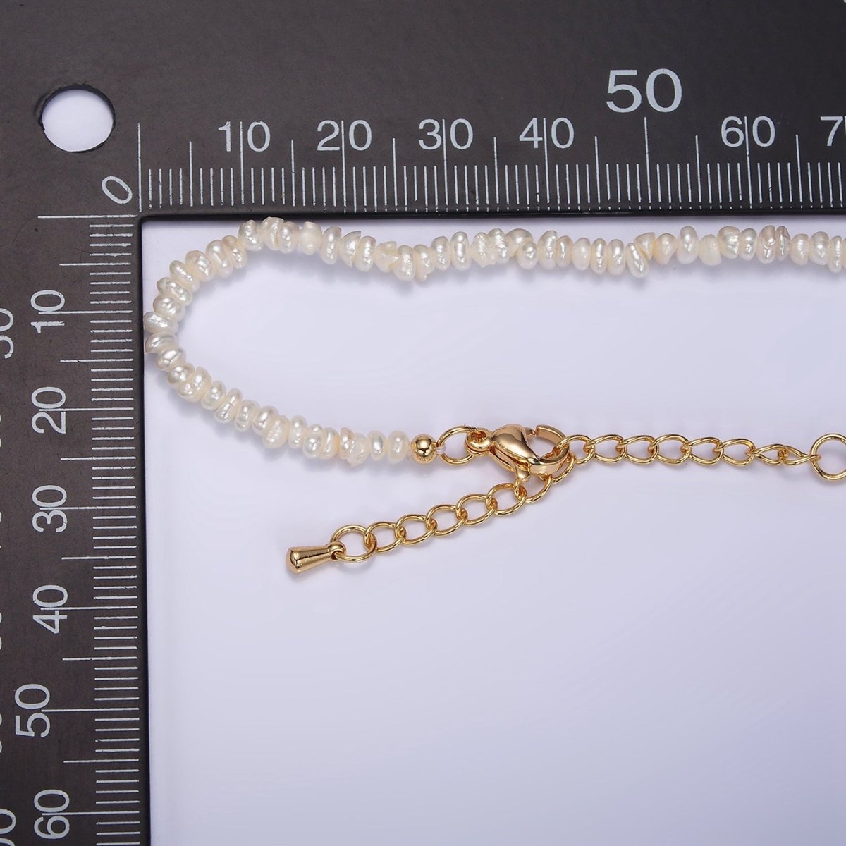 16K Gold Filled 3mm Button Biwa Ringed Freshwater Pearls 15 Inch Choker Necklace w. Extender | WA-1989 Clearance Pricing - DLUXCA