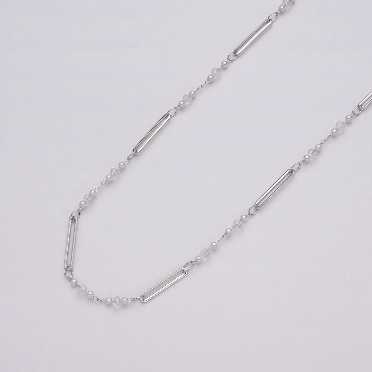 16K Gold Filled 3mm Synthetic Pearl Clear Rondell Paperclip Link Unfinished Chain in Gold & Silver | ROLL-1341 ROLL-1342 - DLUXCA