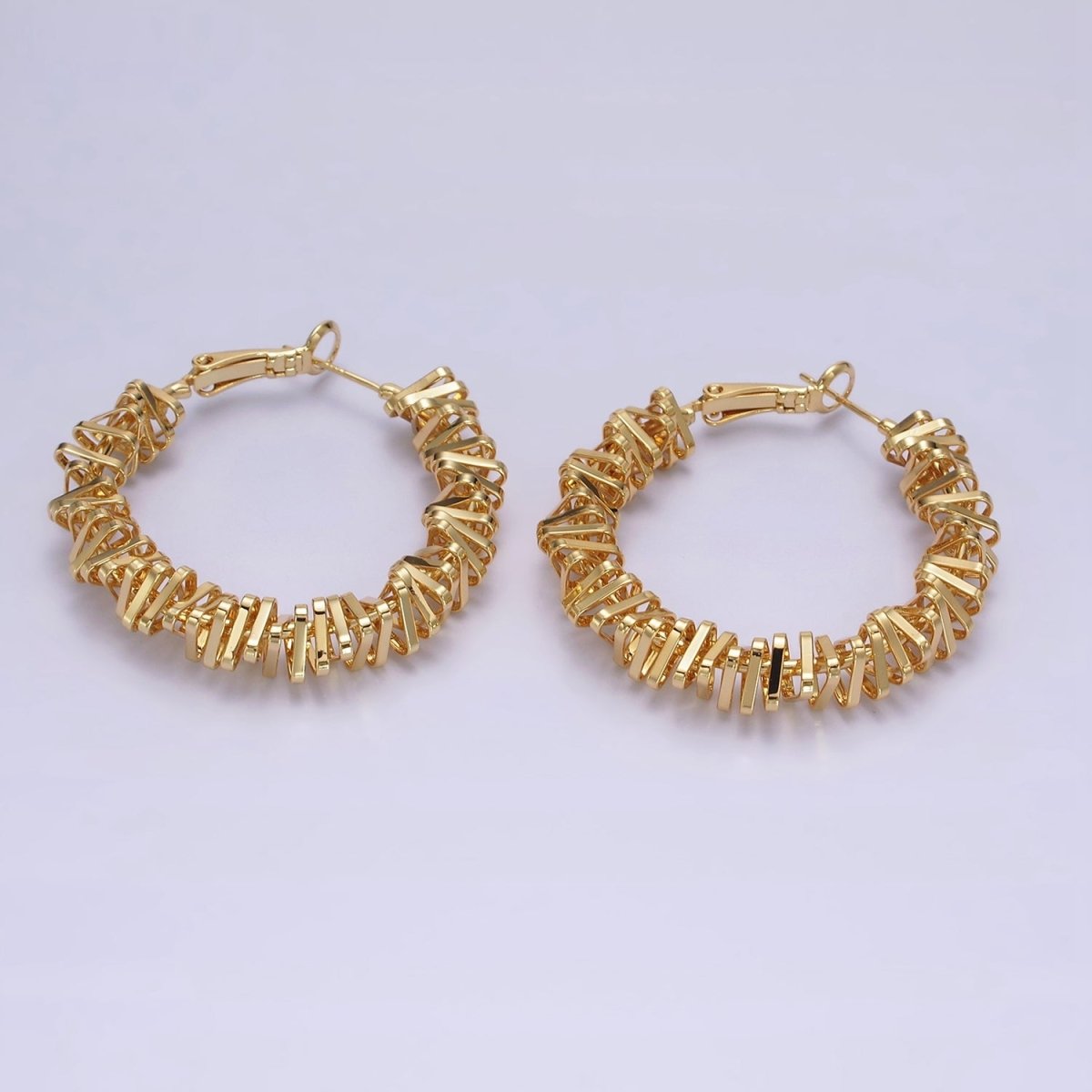 16K Gold Filled 40mm Abstract Multiple Triangle Bar Hinge Hoop Earrings in Gold & Silver | AE094 AE095 - DLUXCA