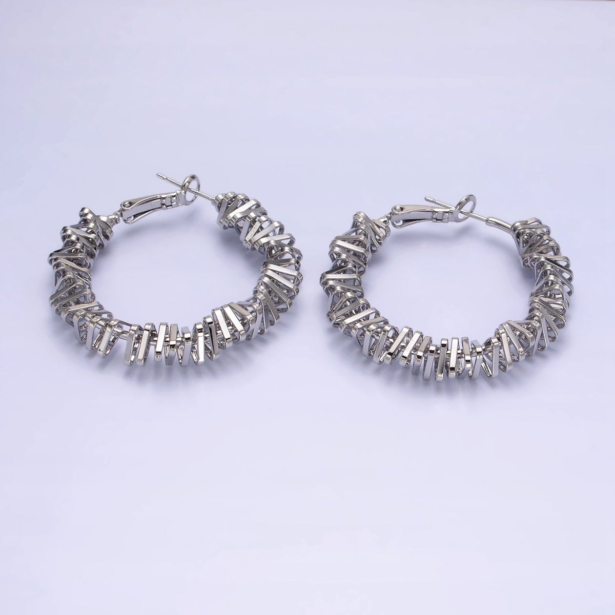 16K Gold Filled 40mm Abstract Multiple Triangle Bar Hinge Hoop Earrings in Gold & Silver | AE094 AE095 - DLUXCA