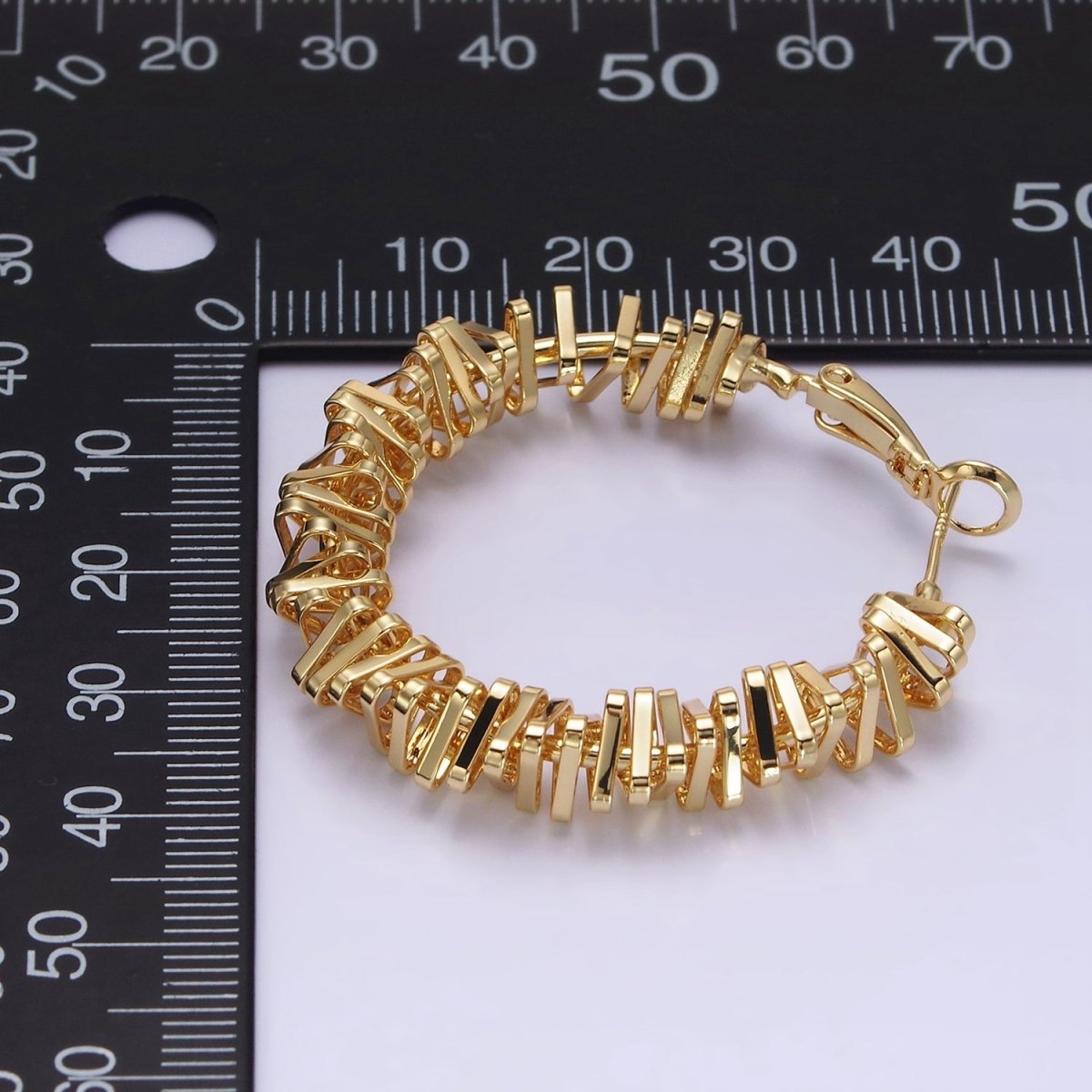 16K Gold Filled 40mm Abstract Multiple Triangle Bar Hinge Hoop Earrings in Gold & Silver | AE094 AE095 - DLUXCA