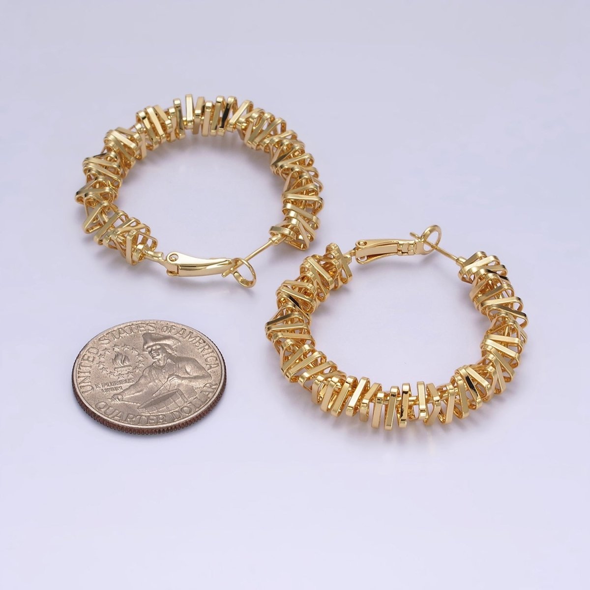 16K Gold Filled 40mm Abstract Multiple Triangle Bar Hinge Hoop Earrings in Gold & Silver | AE094 AE095 - DLUXCA