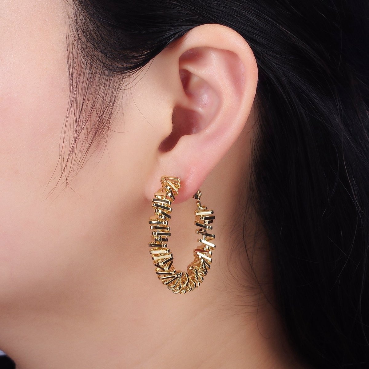 16K Gold Filled 40mm Abstract Multiple Triangle Bar Hinge Hoop Earrings in Gold & Silver | AE094 AE095 - DLUXCA