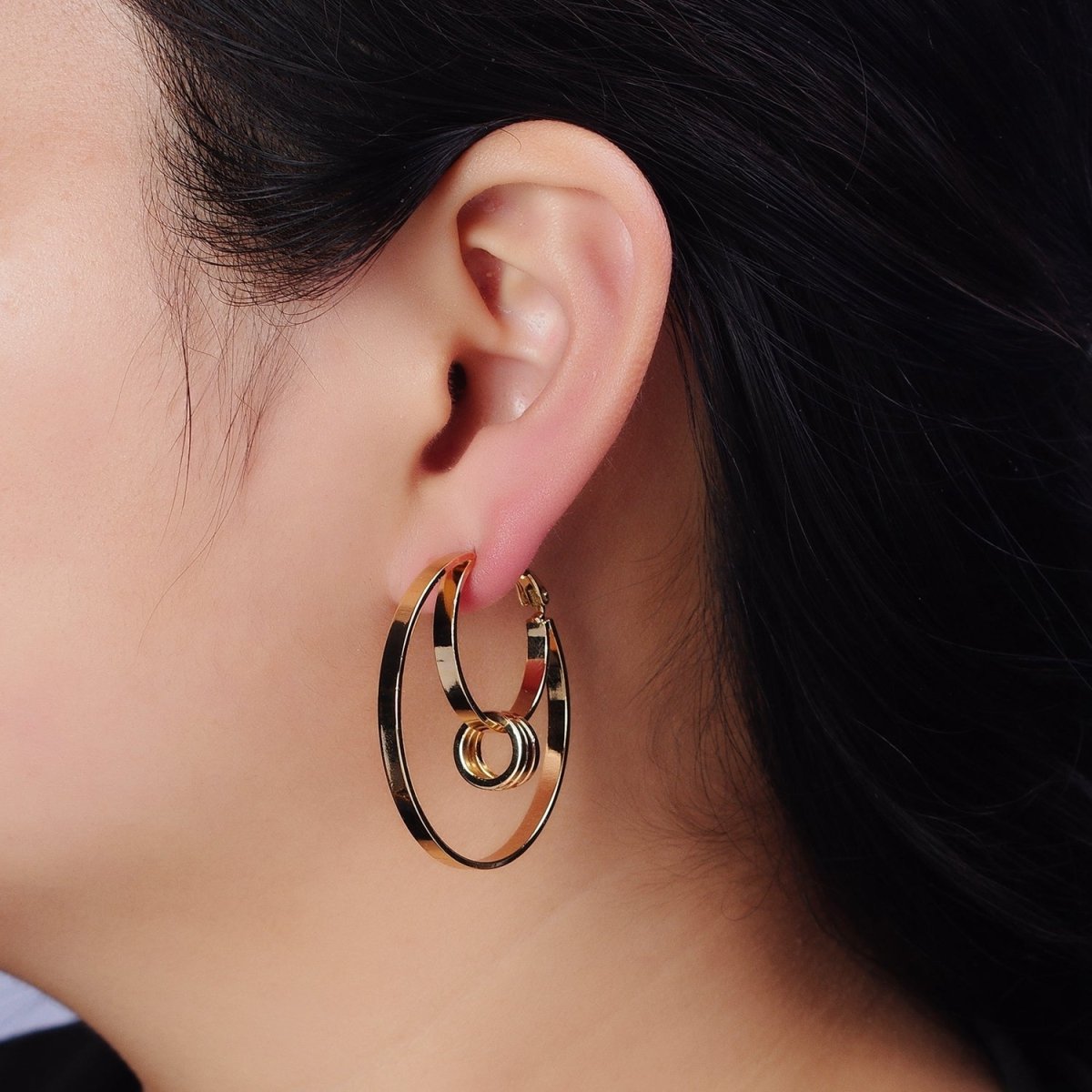 16K Gold Filled 40mm Multiple Round Band Geometric Hinge Hoop Earrings in Gold & Silver | AE051 AE052 - DLUXCA