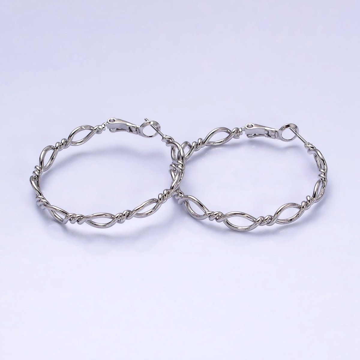 16K Gold Filled 40mm Twisted Band Chain Link Hinge Hoop Earrings in Gold & Silver | AD1072 AD1073 - DLUXCA