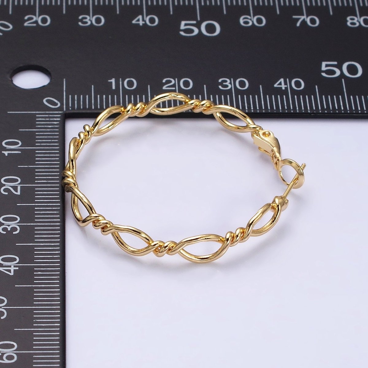 16K Gold Filled 40mm Twisted Band Chain Link Hinge Hoop Earrings in Gold & Silver | AD1072 AD1073 - DLUXCA