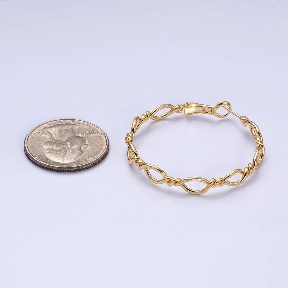 16K Gold Filled 40mm Twisted Band Chain Link Hinge Hoop Earrings in Gold & Silver | AD1072 AD1073 - DLUXCA