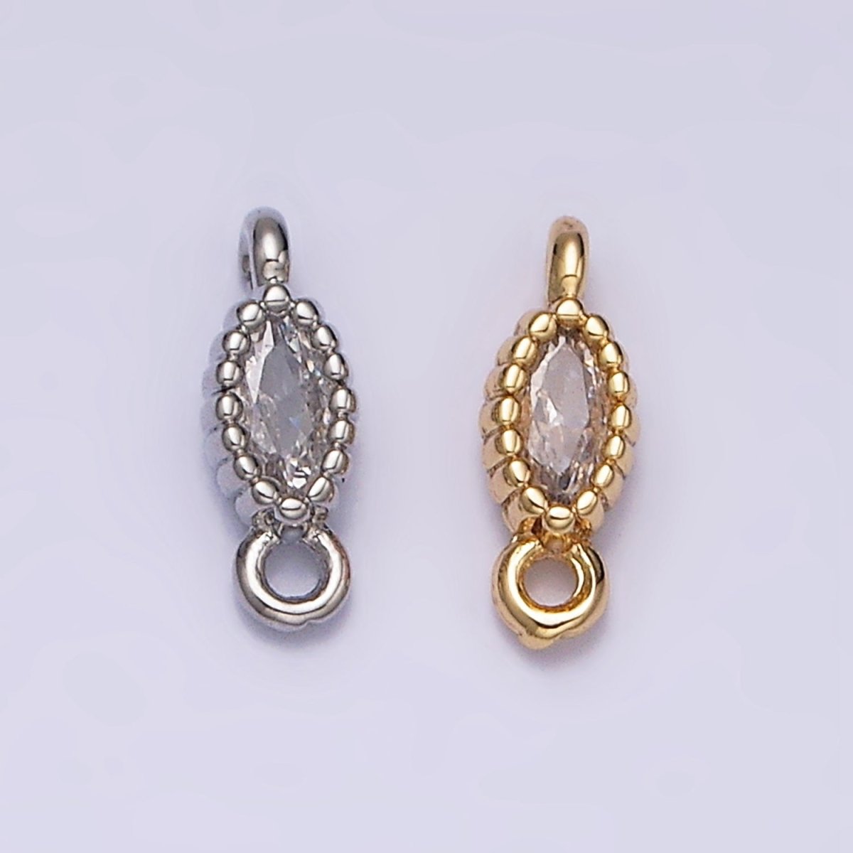 16K Gold Filled 4.5mm Clear Marquise CZ Dotted Bezel Connector in Gold & Silver | AA1064 AA1065 - DLUXCA