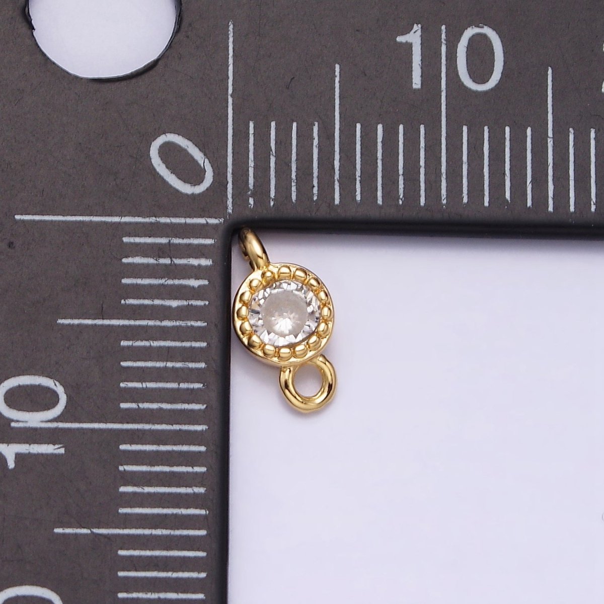16K Gold Filled 4.5mm Clear Round CZ Dotted Bezel Connector in Gold & Silver | AA1068 AA1609 - DLUXCA