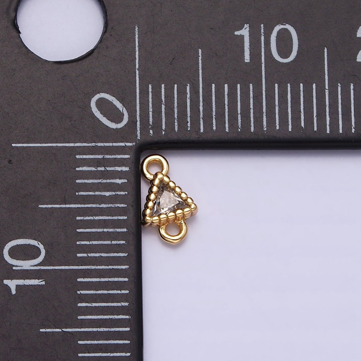 16K Gold Filled 4.5mm Clear Triangle CZ Dotted Bezel Connector in Gold & Silver | AA1062 AA1063 - DLUXCA