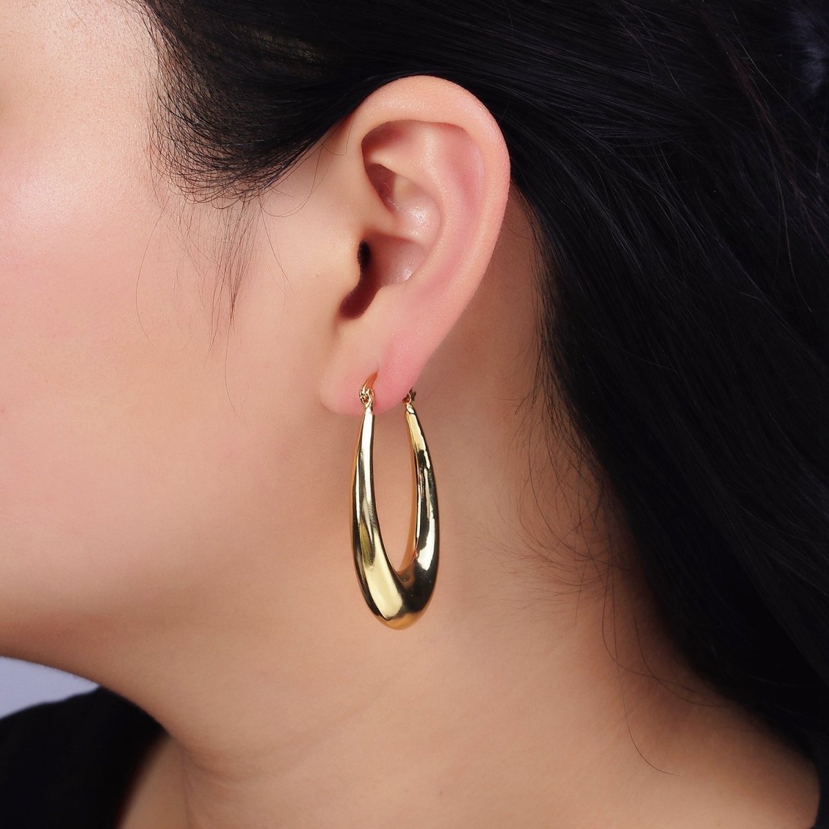 16K Gold Filled 46.5mm Oblong Chubby Dome French Lock Latch Earrings | AE068 - DLUXCA