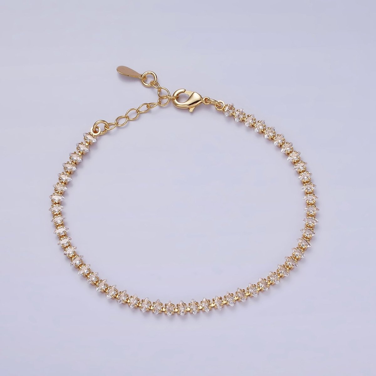 16K Gold Filled 4mm Green, Clear, Pink CZ Marquise Tennis 6.5 Inch Bracelet with Extender | WA-1788 - WA-1790 Clearance Pricing - DLUXCA