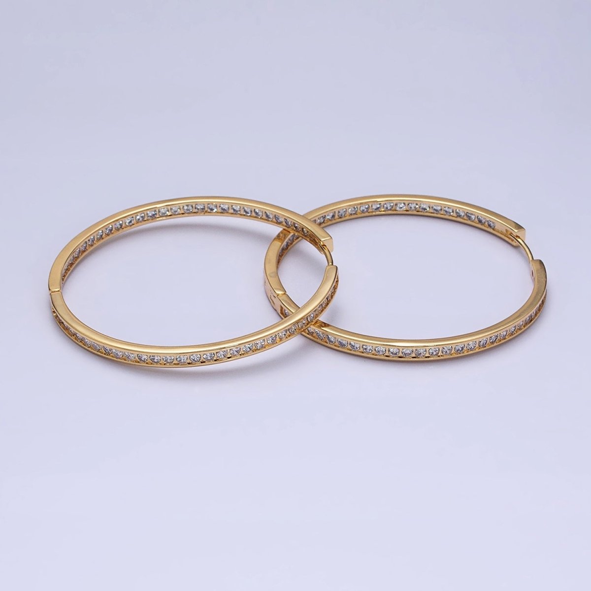 16K Gold Filled 50mm, 35mm, 30mm Clear CZ Micro Paved Front-Facing Endless Hoop Earrings in Gold & Silver | AD826 AD827, AE029 - AE032 - DLUXCA