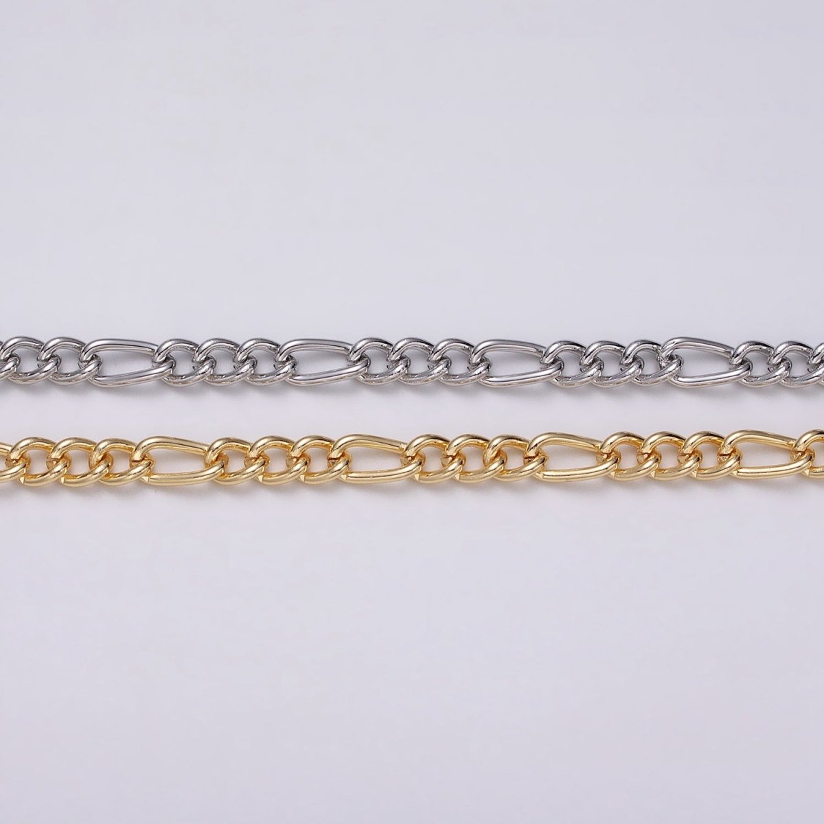 16K Gold Filled 5.3mm Figaro Unfinished Chain by Yard in Gold & Silver | ROLL-1233 ROLL-1234 Clearance Pricing - DLUXCA