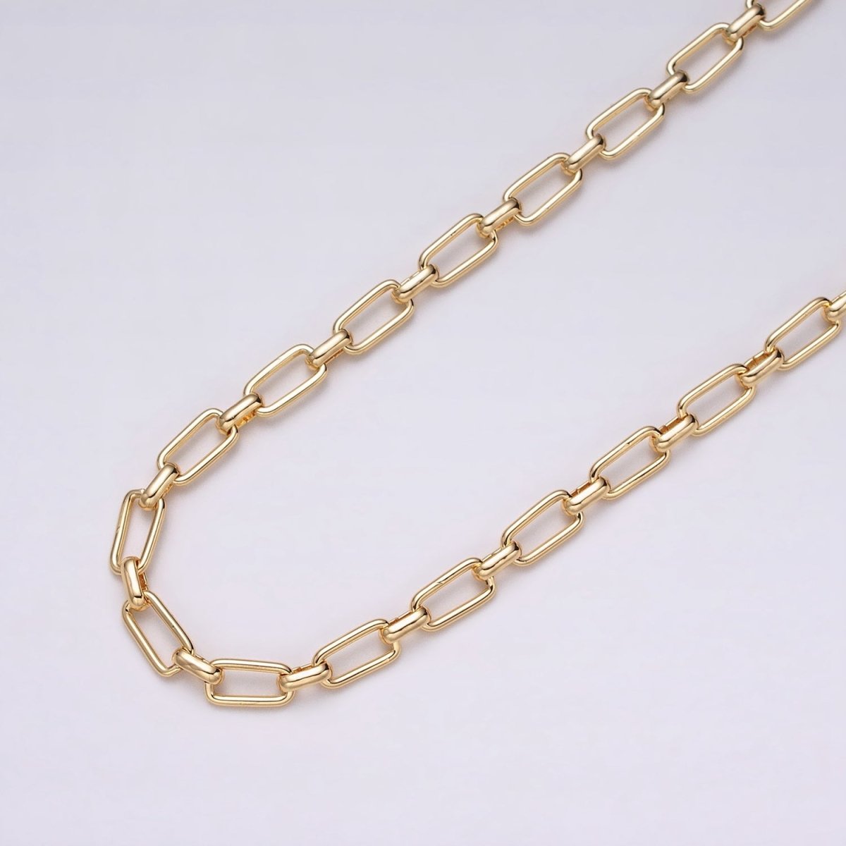 16K Gold Filled 5.3mm Rectangular Paperclip Unfinished Chain by Yard in Gold & Silver | ROLL-1235 ROLL-1236 Clearance Pricing - DLUXCA