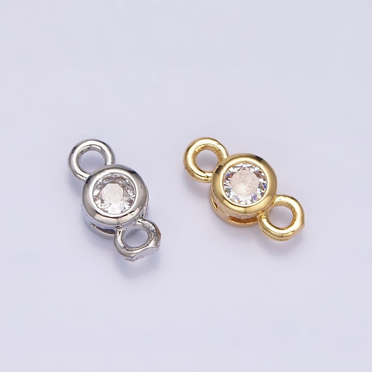 16K Gold Filled 5.5mm, 4.2mm Clear CZ Bezel Round Connector in Gold & Silver | AA-1039 - AA-1042 - DLUXCA