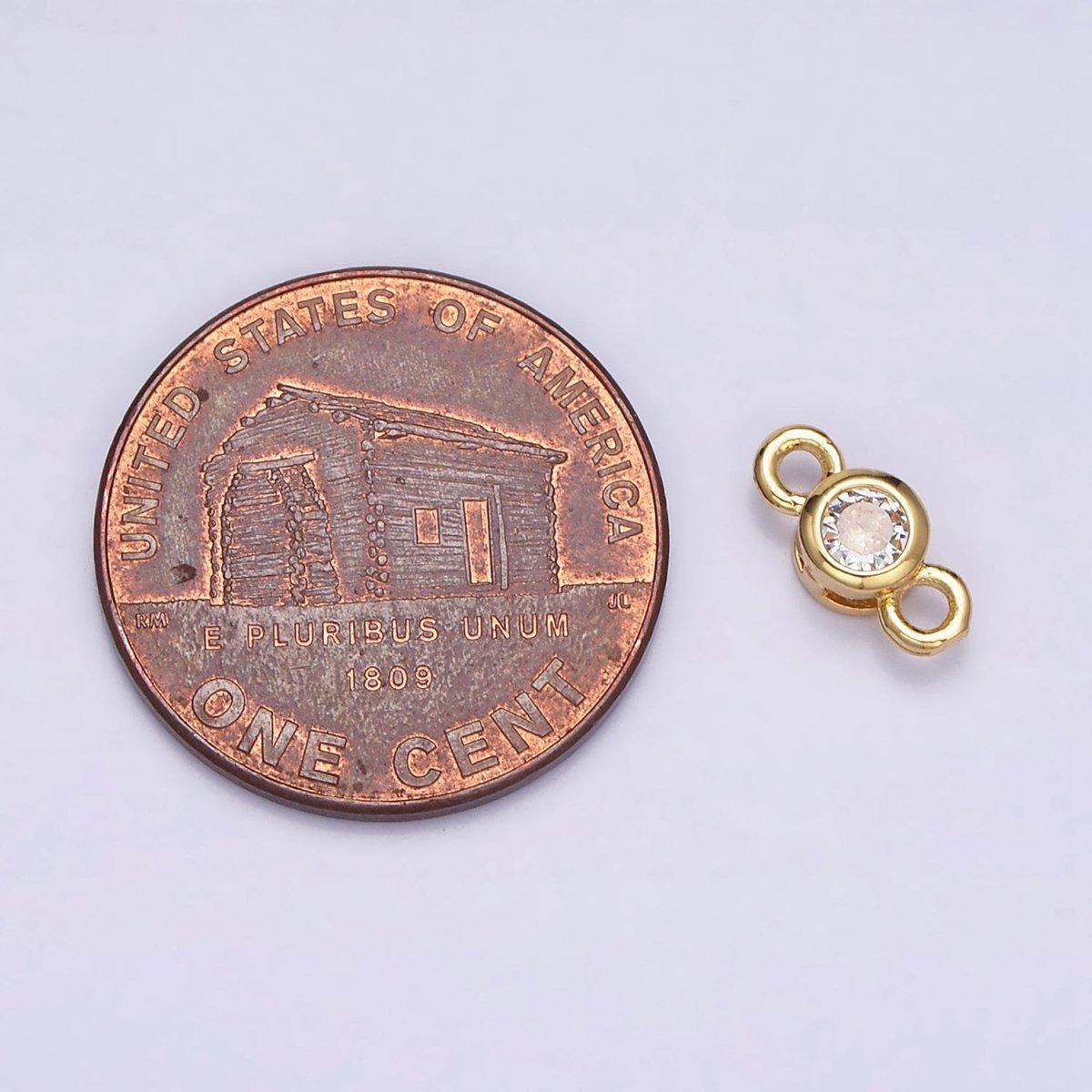 16K Gold Filled 5.5mm, 4.2mm Clear CZ Bezel Round Connector in Gold & Silver | AA-1039 - AA-1042 - DLUXCA