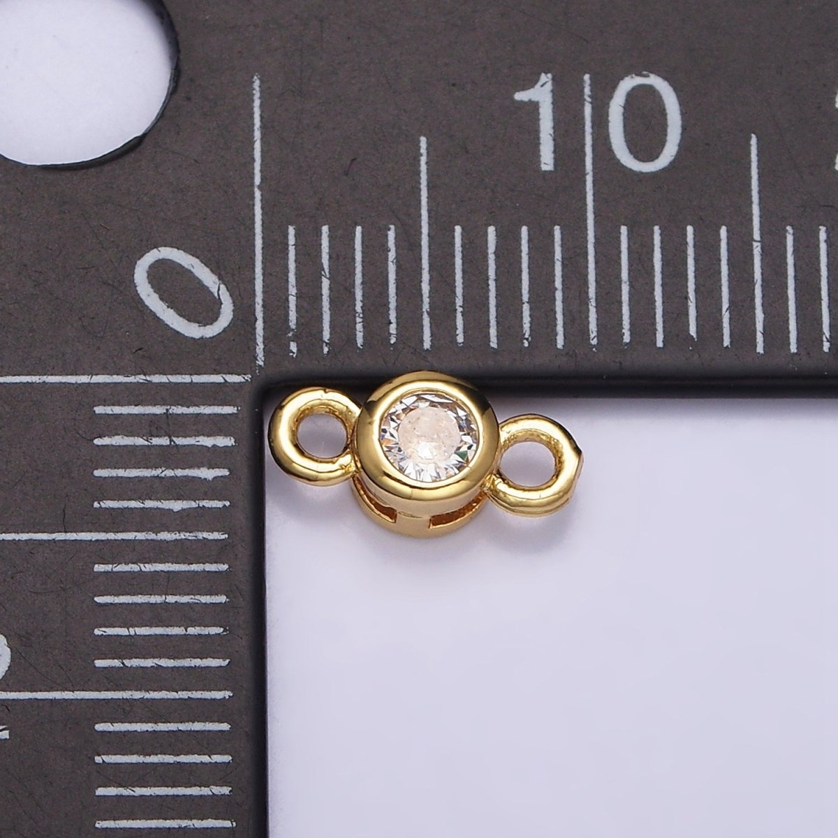 16K Gold Filled 5.5mm, 4.2mm Clear CZ Bezel Round Connector in Gold & Silver | AA-1039 - AA-1042 - DLUXCA