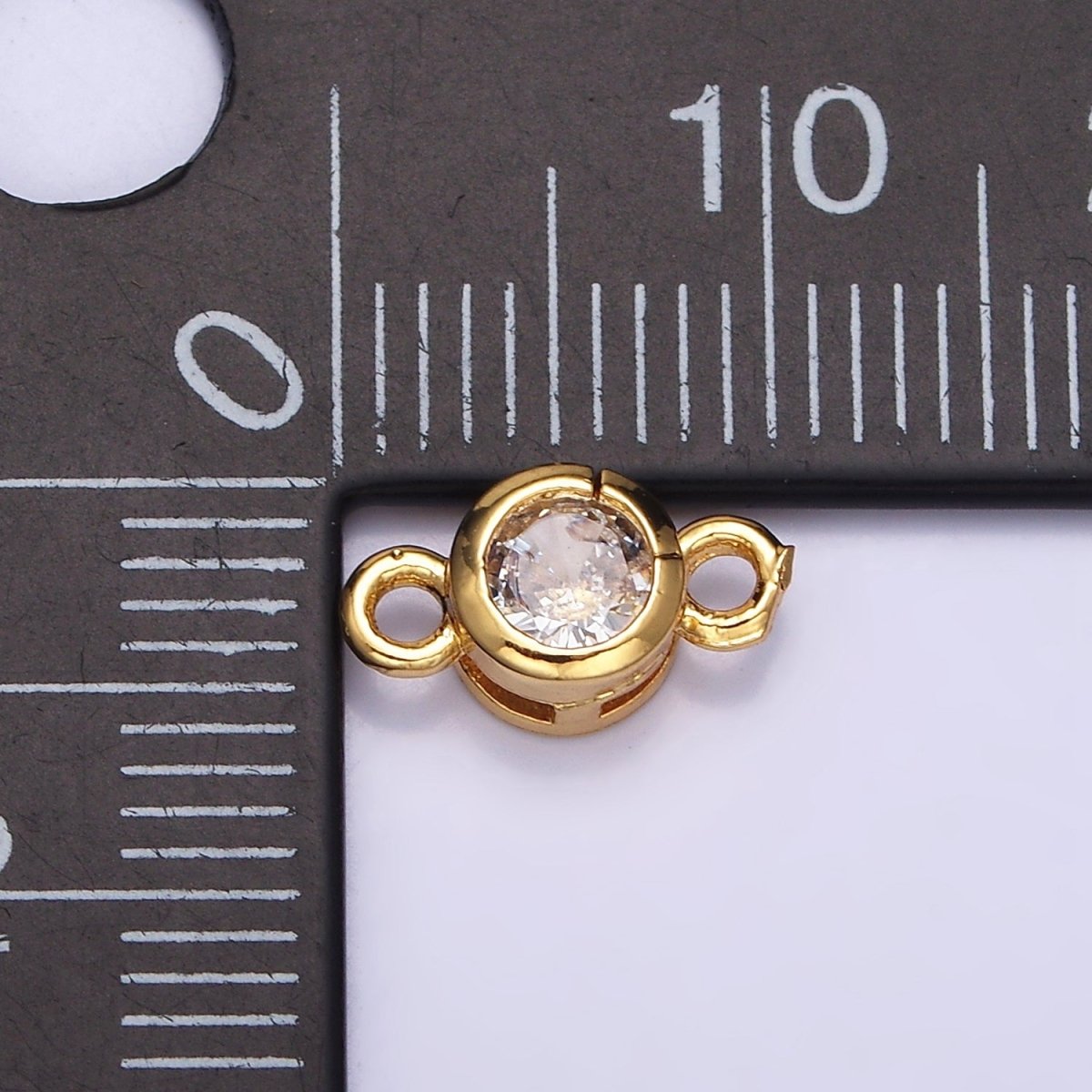 16K Gold Filled 5.5mm, 4.2mm Clear CZ Bezel Round Connector in Gold & Silver | AA-1039 - AA-1042 - DLUXCA