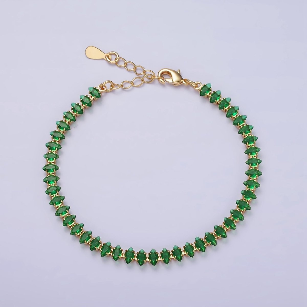 16K Gold Filled 5mm Clear, Green, Black & White, Black, Pink CZ Marquise Tennis 6.5 Inches with Extender | WA-1834 - WA-1839 Clearance Pricing - DLUXCA