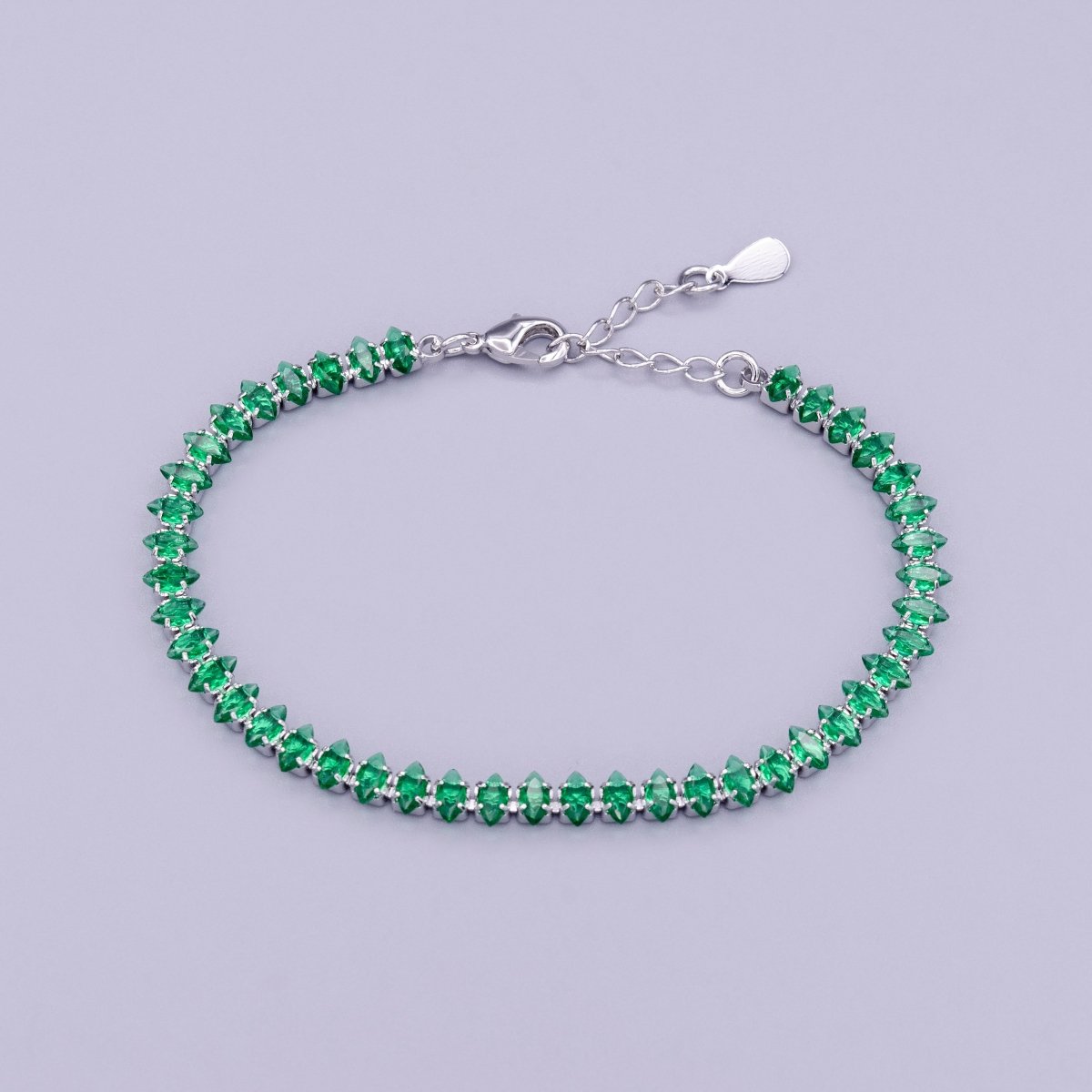 16K Gold Filled 5mm Clear, Green, Black & White, Black, Pink CZ Marquise Tennis 6.5 Inches with Extender | WA-1834 - WA-1839 Clearance Pricing - DLUXCA