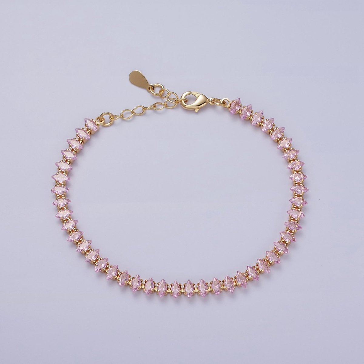 16K Gold Filled 5mm Clear, Green, Black & White, Black, Pink CZ Marquise Tennis 6.5 Inches with Extender | WA-1834 - WA-1839 Clearance Pricing - DLUXCA