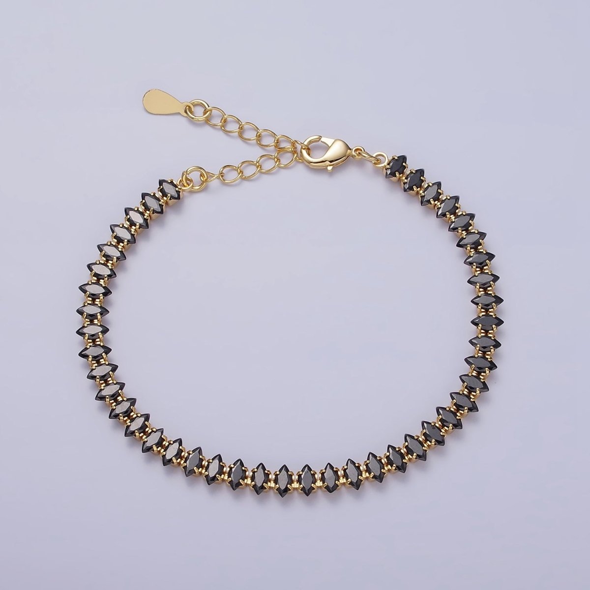 16K Gold Filled 5mm Clear, Green, Black & White, Black, Pink CZ Marquise Tennis 6.5 Inches with Extender | WA-1834 - WA-1839 Clearance Pricing - DLUXCA