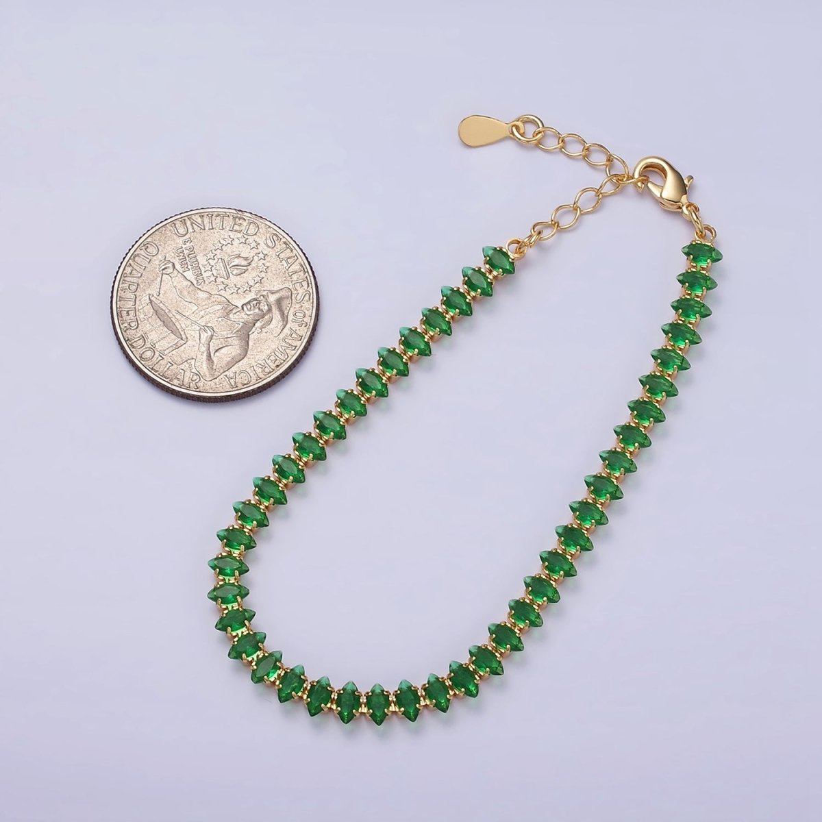 16K Gold Filled 5mm Clear, Green, Black & White, Black, Pink CZ Marquise Tennis 6.5 Inches with Extender | WA-1834 - WA-1839 Clearance Pricing - DLUXCA