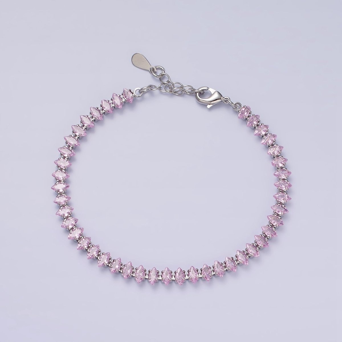 16K Gold Filled 5mm Clear, Green, Black & White, Black, Pink CZ Marquise Tennis 6.5 Inches with Extender | WA-1834 - WA-1839 Clearance Pricing - DLUXCA