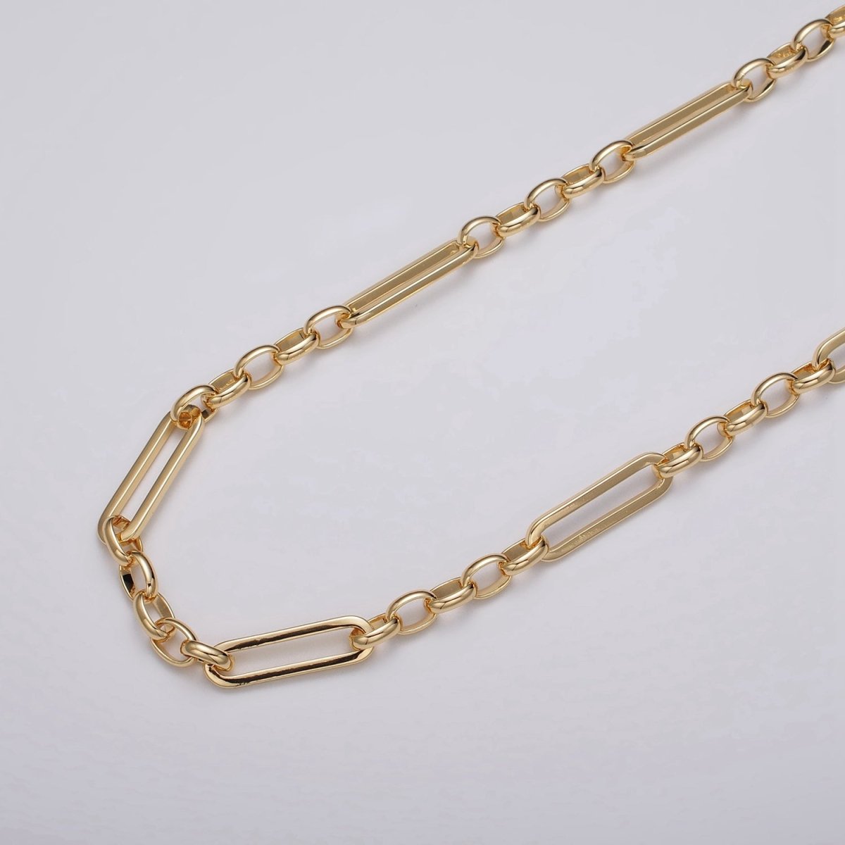 16K Gold Filled 6mm PaperClip Figaro Long and Short Fancy Unfinished Chain in Gold & Silver | ROLL-1181 ROLL-1182 Clearance Pricing - DLUXCA