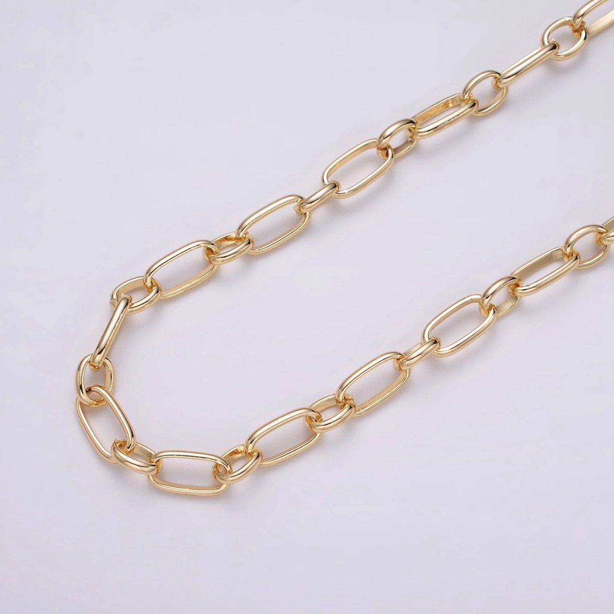 16K Gold Filled 7.2mm Rectangular Paperclip Cable Link Unfinished Chain by Yard in Gold & Silver | ROLL-1229 ROLL-1230 Clearance Pricing - DLUXCA