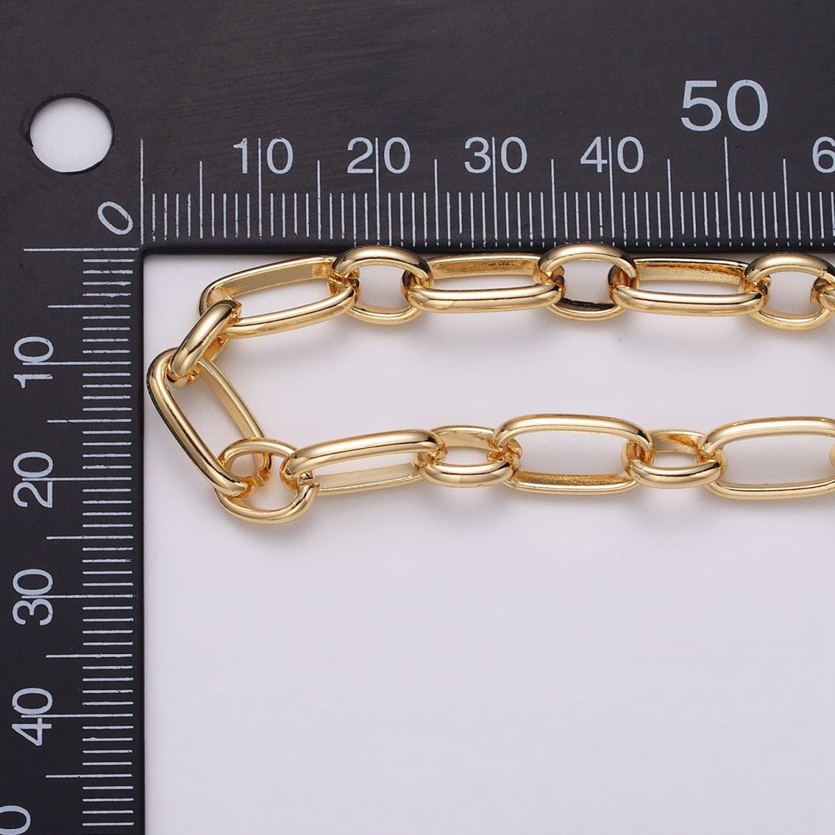 16K Gold Filled 7.2mm Rectangular Paperclip Cable Link Unfinished Chain by Yard in Gold & Silver | ROLL-1229 ROLL-1230 Clearance Pricing - DLUXCA