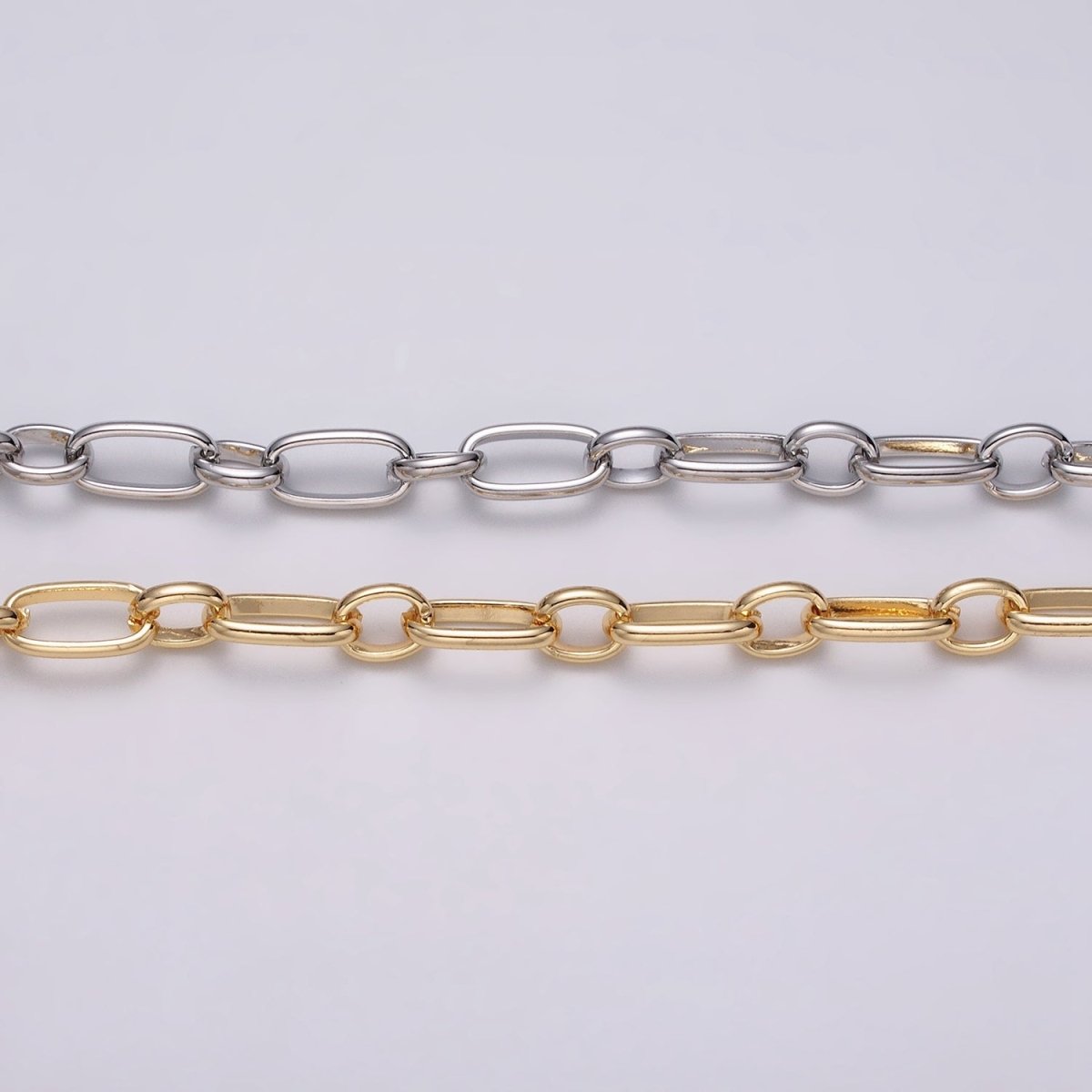 16K Gold Filled 7.2mm Rectangular Paperclip Cable Link Unfinished Chain by Yard in Gold & Silver | ROLL-1229 ROLL-1230 Clearance Pricing - DLUXCA