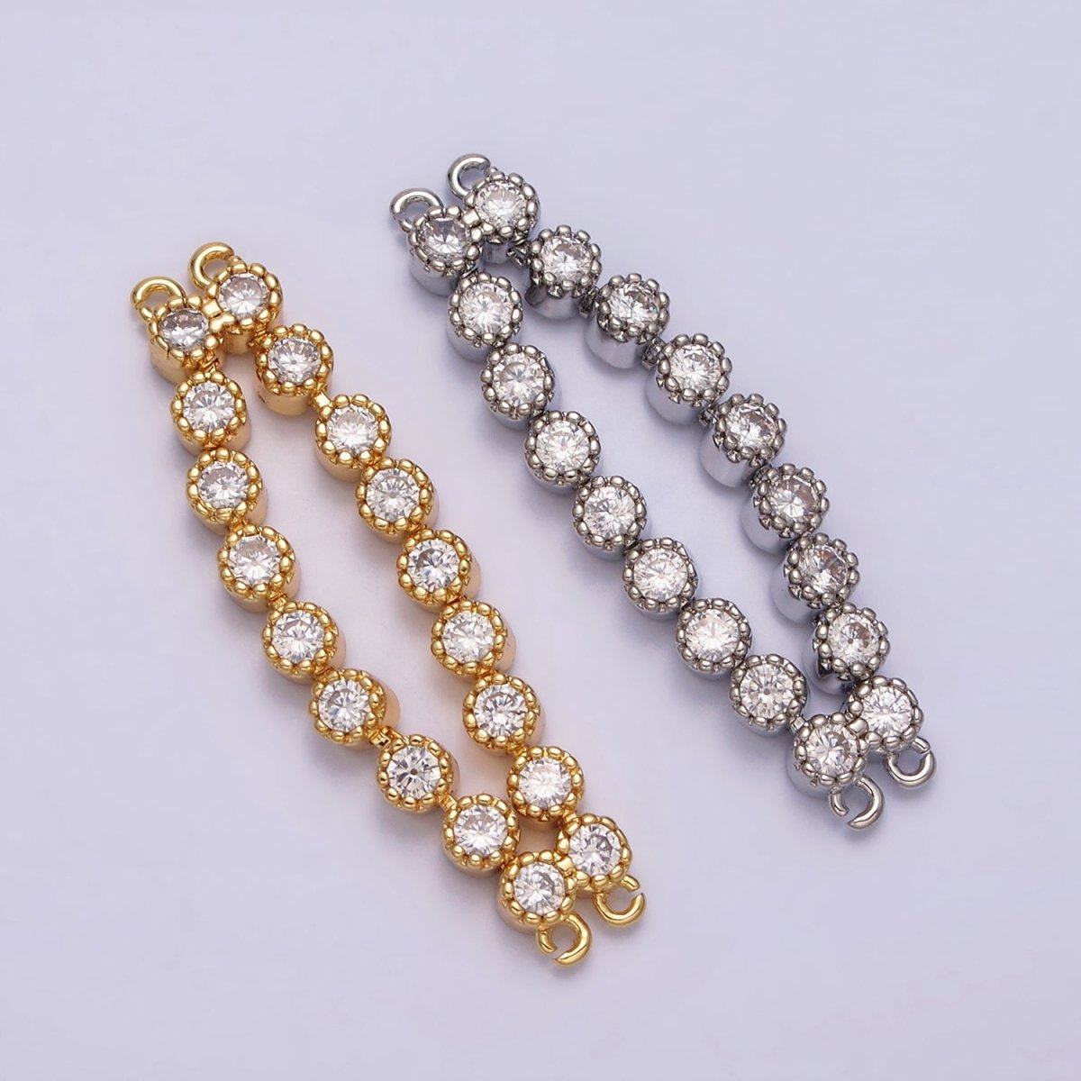 16K Gold Filled 73mm Double Clear Round CZ Connector in Gold & Silver | AA1025 AA1026 - DLUXCA