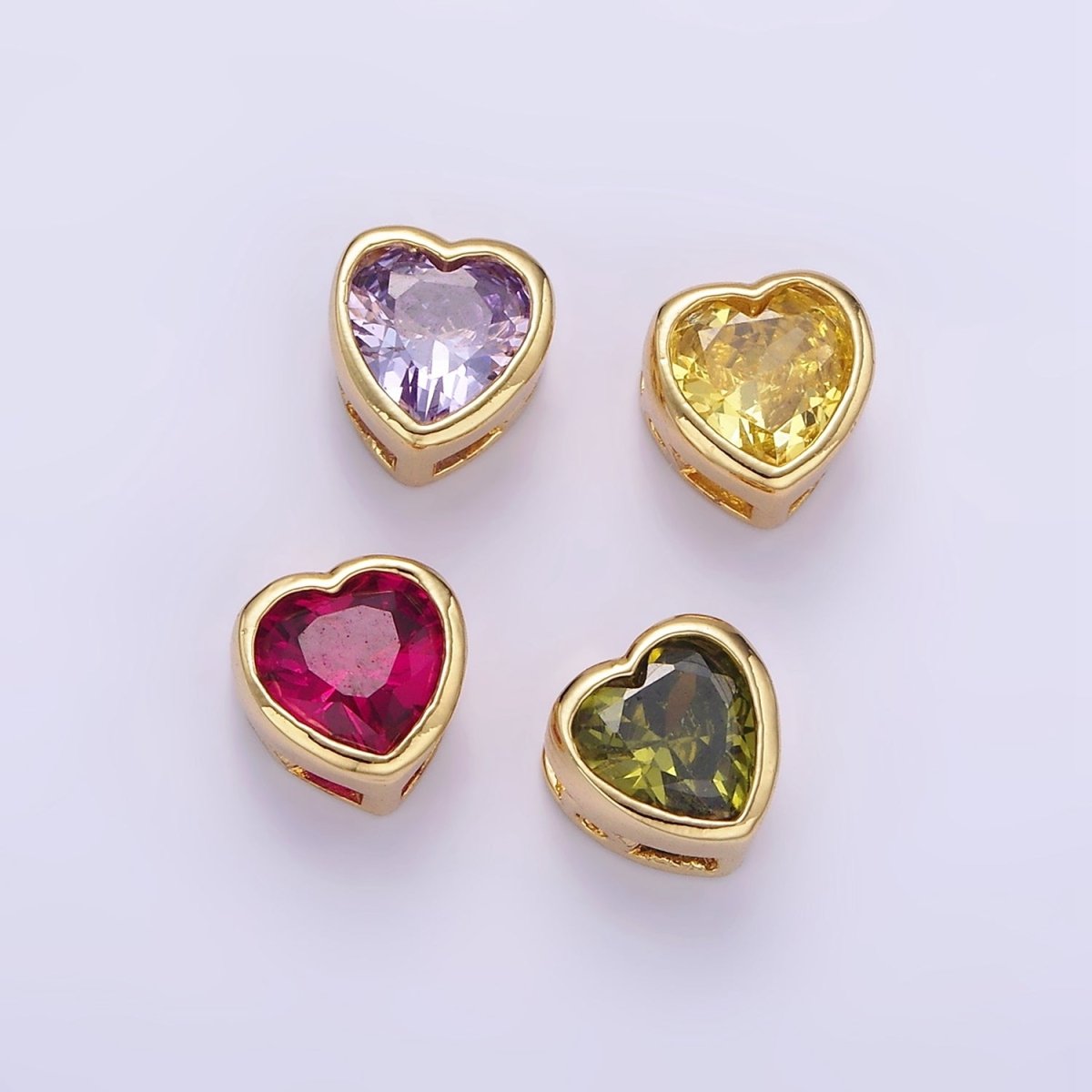 16K Gold Filled 7mm Colorful CZ Heart Bead Charm Spacer | B-797 B-772 B-344 B-800 - DLUXCA